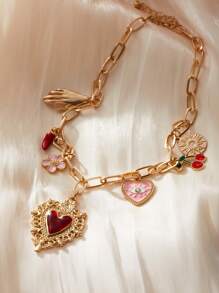 1 件金属心形小盒吊坠项链，带樱桃邪眼辣椒太阳吊坠珠宝礼物情人节、妈妈、母亲、母亲节、礼物 - 多吊墜項鍊 - 查看 5