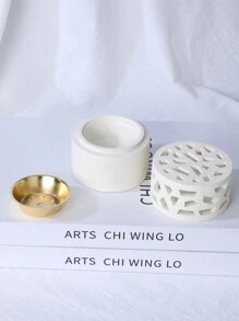 空心圆形香薰炉，适合居家办公桌面使用 - 米色 - 查看 5