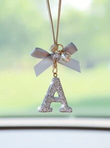 1pc White Ceramic Bow-Knot & Letter Shaped Car Hanging Decor