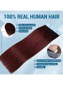10-24 Inch Piano Color Human Hair Extensions, Silky Straight Remy Human Hair, Seamless Invisible Weft, 20pcs/Set - S99J - View 5