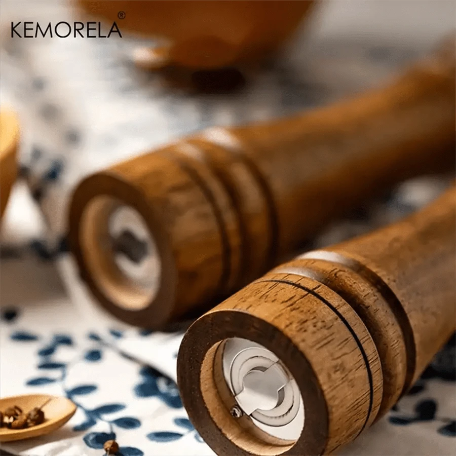 Handheld Oak Wood Pepper Mill Grinder Set Perfect For Spicing Up Your