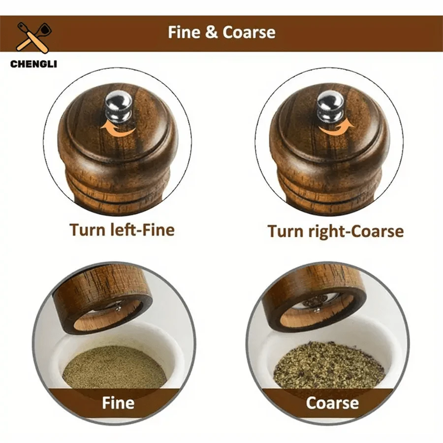 Handheld Oak Wood Pepper Mill Grinder Set Perfect For Spicing Up Your