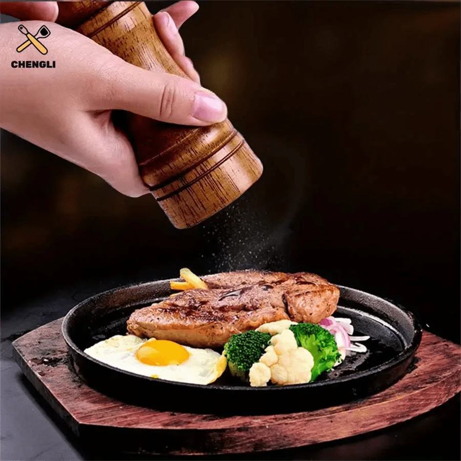 Handheld Oak Wood Pepper Mill Grinder Set Perfect For Spicing Up Your