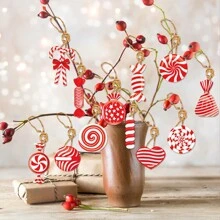 12 PIEZAS Decoraciones colgantes de árbol de Navidad, producto de papel, diseño lindo de Papá Noel, reno y hombre de jengibre con diseño de caramelos, colgantes navideños con cuerda para decorar puertas, paredes, árboles en interiores y exteriores - Multicolor - Ver 3