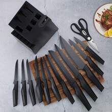 Knife Sets For Kitchen With Block, HUNTER.DUAL 15 Pcs Kitchen Knife Set With Block Self Sharpening, Dishwasher Safe, Anti-Slip Handle, Black