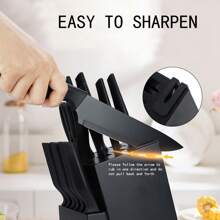 Knife Sets For Kitchen With Block, HUNTER.DUAL 15 Pcs Kitchen Knife Set With Block Self Sharpening, Dishwasher Safe, Anti-Slip Handle, Black