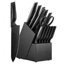 Knife Sets For Kitchen With Block, HUNTER.DUAL 15 Pcs Kitchen Knife Set With Block Self Sharpening, Dishwasher Safe, Anti-Slip Handle, Black