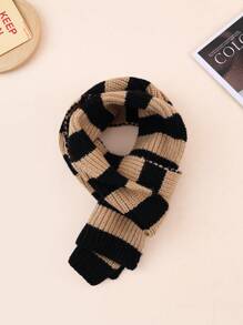 1pc Kids' Knit Solid Color Vertical Stripe Warm Neck Scarf, Unisex, Autumn/Winter