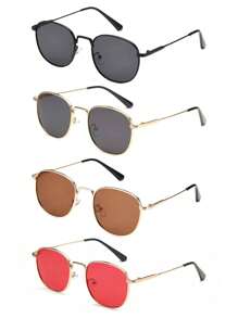 1 件装男士欧美时尚方形金属小框复古百搭优雅户外街头时尚走秀度假旅行眼镜，适合日常佩戴 - 4件裝(黑色+金灰+紅+金棕) - 查看 2