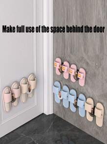Wall-Mounted Plastic Shoe Rack With Adhesive Hanging Strips, Door Shoe Rack, Bathroom/Wall Hook - Multicolor - View 3