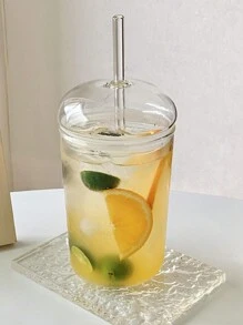 1 Stück 450ml Glas Tasse mit Deckel und Trinkhalm, transparente Tee Kaffee Tasse, Saft Glas, kann Milch Mokka Becher, Frühstückstasse, Trinkgeschirr