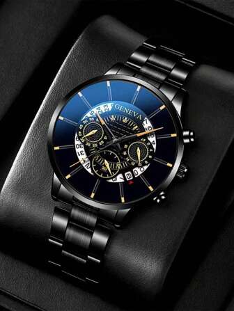 1 st Mode herrklocka i rostfritt stål Lyxkvartsarmbandsur Kalenderklocka Herr Business Casual klocka