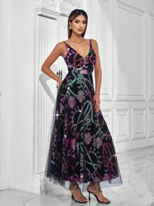 V-Neck Sequins Patchwork Backless Sleeveless Women Cocktail Dress (Heavy Embellished), Prom Semi Formal Dress, For Birthday, Wedding Guest, Graduation Homecoming - Multicolor - View 5