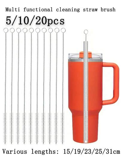 5/10/20Pcs Straw Cleaning Brushes, Narrow Crevice Brush For Teapot Spout, Hard Bristle Milk Bottle Brush Cleaning Tool, Stainless Steel Small Brush Christmas Gift,School Supplies