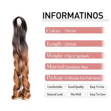 高温法式卷发辫 16/20/24 英寸松散波浪钩针编织发片 1/4/6 件预拉伸弹力编织发片 75 克/包 女士合成钩针编织发片 盒状辫子 渐变金色 绿色 蓝色 - 漸層 - 查看 3