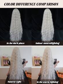 7JHH WIGS 44 Inch Extra Long Gray White Cosplay Wig With Bangs Loose Long Curly Gray White Wig Soft Synthetic Heat Resistant Lolita Maid Costume Wig For Women & Girls Party Wedding Rapunzel Use - 淺灰色 - 查看 9