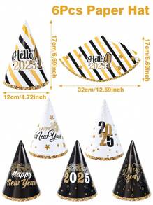 6 件 2025 新年快乐纸帽子黑金派对纸帽子成人新年派对帽套装生日新年派对装饰用品 - 黑金 - 查看 7