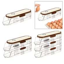 1 hộp đựng trứng xoay tự động, khay đựng trứng nhiều lớp, giá đựng trứng trong tủ lạnh nhà bếp, hộp đựng trứng màu kem, dụng cụ lấy trứng tiết kiệm không gian - trắng - Xem 5