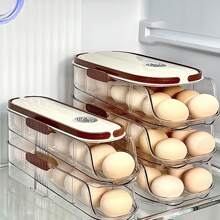 1 hộp đựng trứng xoay tự động, khay đựng trứng nhiều lớp, giá đựng trứng trong tủ lạnh nhà bếp, hộp đựng trứng màu kem, dụng cụ lấy trứng tiết kiệm không gian - trắng - Xem 1