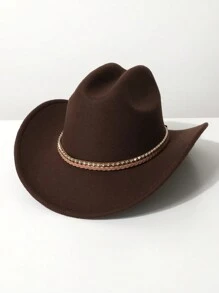 1 Stück Damen einfarbiger Boho-Stil geflochten Band Dekor Western Cowboy Hut/Jazzhat/Panama Hut, warme Herbst/Winter Kappe, geeignet für Musikfestivals, Western-Cowboy-Themen-Events, Retro-Partys, Kostümspiele, Geburtstagsfeiern, Bühnenauftritte und den täglichen Gebrauch - Zylinder - Übersicht 14