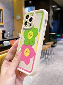 米色沙纹手机壳，带绿色和红色花卉图案，适用于 Apple/Redmi/Infinix/Vivo - 米色 - 查看 2