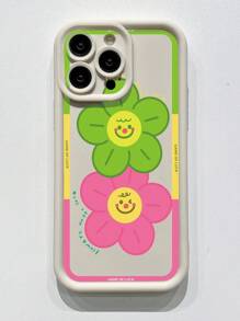 米色沙纹手机壳，带绿色和红色花卉图案，适用于 Apple/Redmi/Infinix/Vivo - 米色 - 查看 3