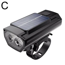 Super Bright LED Solar Bicycle Headlight Bike Lamp With Horn USB Rechargeable - Black - View 11
