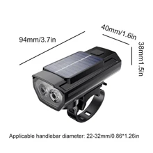 Super Bright LED Solar Bicycle Headlight Bike Lamp With Horn USB Rechargeable - Black - View 10