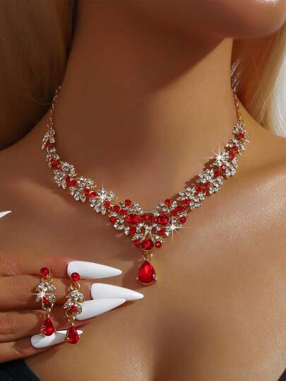 3 件套新娘首饰套装：项链、耳环、婚礼新娘钻石装饰礼服配饰