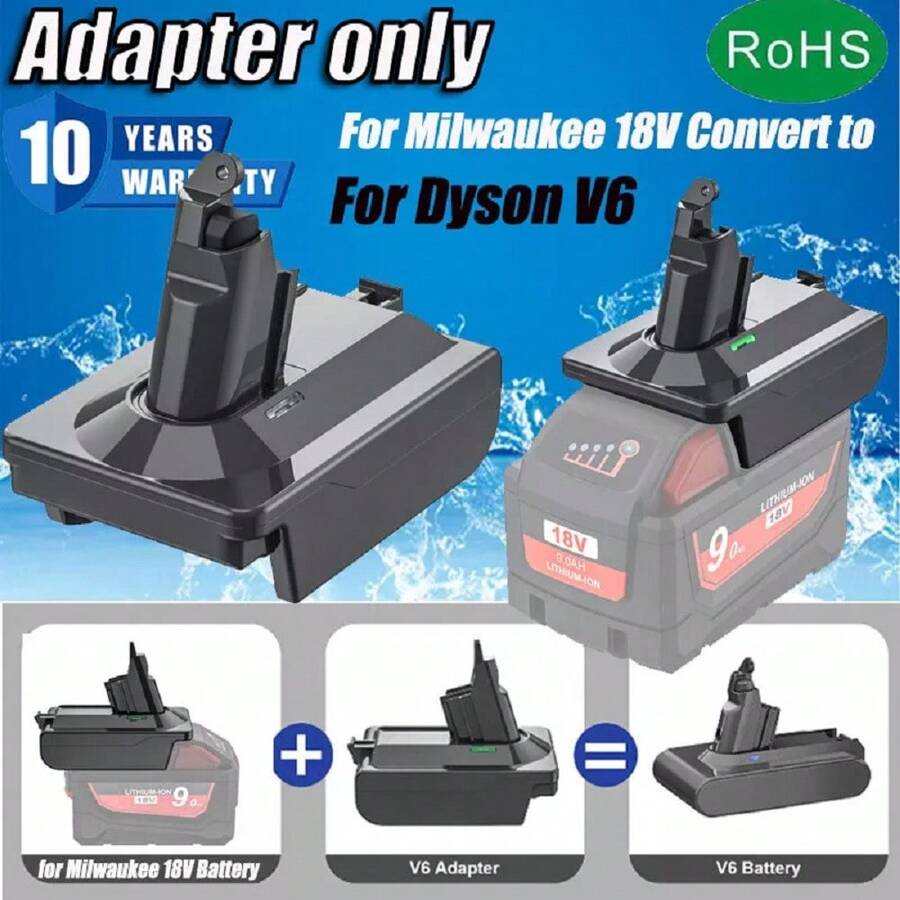 Adapter Convert For Milwauke M18 18V Battery To For D Yson V6 Animal Vacuum - Black - View 1