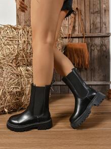 Women's Ankle Chelsea Boots, New Design Thick Sole Riding Boots, Black Smoke Tube Boots For Autumn/Spring