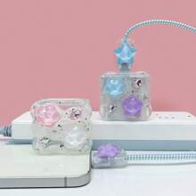 Bộ 5 miếng ốp bảo vệ sạc cạnh hình ngôi sao màu hồng xanh lam pha lê tương thích với Apple iPhone Bộ sắp xếp cáp sạc nhanh 18W/20W - Nhiều màu - Xem 2