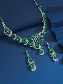 Bộ trang sức hoa tai vòng cổ pha lê và đá Rhinestone nhiều màu cho cô dâu 3 món, Phụ kiện trang sức thời trang cho phụ nữ cho tiệc tùng, sự kiện - Nhiều màu - Xem 3
