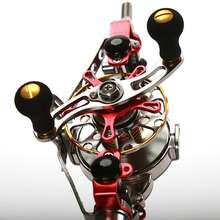 Carrete de señuelo de arrastre frontal con velocidad de bobinado automática, relación de velocidad, modificación de caña de pesca con carrete de señuelo central de metal completo - Rojo y blanco - Ver 8
