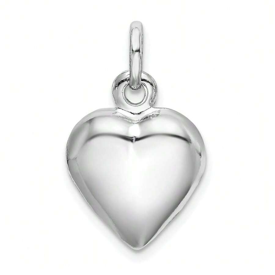 925 Sterling Silver Silver Rhodium-Plated Puffed Heart Charm Pendant - 白色 - 查看 1