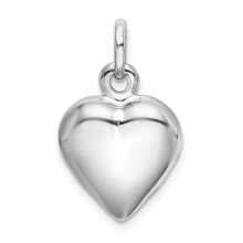 925 Sterling Silver Silver Rhodium-Plated Puffed Heart Charm Pendant - 白色 - 查看 3
