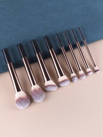 8pcs Multifunctional Complete Makeup Brush Set Incl. Powder, Blush, Foundation, Eyeshadow, Contour Brushes