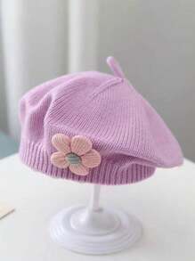 1 st. Kinderhoed Vrouwelijke Baby Schattige Bloem Baret Meisjes Gebreide Wollen Hoed Zoete Schildershoed Geschikt voor Dagelijks Gebruik In De Herfst En Winter Seizoen