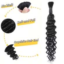 Human Braiding Hair 50g 16-24inch Deep Water Wave Bulk Human Hair For Braiding No Weft Bundle 12A Brazilian Virgin Curly Human Hair Extensions For Boho Braids Wet And Wavy Human Hair Braiding Hair - Natural Black - 查看 6