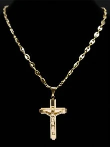 Collana con ciondolo a croce di Gesù, in acciaio inossidabile, oro e argento, stile cristiano, a forma di grani di caffè, accessori moda, regalo per coppie