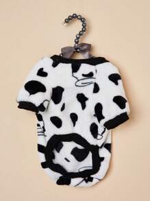 1pc Random Color Cow Print Fleece Sweatshirt For Small Dogs & Cats, Pet Clothing, Warm Autumn/Winter Sleepwear, Please Check Pet's Neck & Chest Size Before Purchase