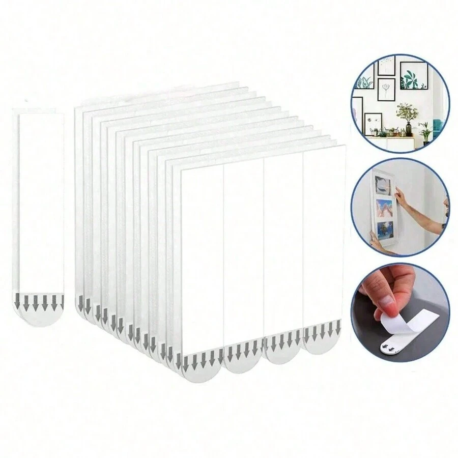 12pcs Punch-Free Tape Strips Self Adhesive Picture Frame Fixed Poster Wall Hook Decorate Fixing Wall Double Sided Tape,Frame Traceless Self Adhesive Tape
