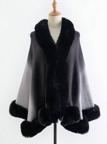 1pc Women's Ombre Thick Collar Warm Poncho Cape, Fashionable Street Style Outerwear Suitable For Daily Wear, Autumn/Winter - Multicolor - View 11
