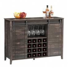 Farmhouse Coffee Bar Buffet Cabinet, 47" Wine Bar Cabinet With Sliding Barn Door, 16 Bottle Wine Racks (Fire Color/Light Ivory/Brown/White) - Fire Color - View 3