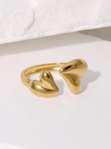 1pc Elegant Minimalist Stainless Steel Heart Open Ring, Suitable For Women For Daily Wear And Gatherings - Open Ring - View 4