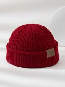 1 件男士休闲多款皮革标签针织帽冬季帽子无檐便帽秋季服装