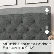 HOMBCK Estructura de cama tapizada con cabecero, estructura de cama de tela de lino con cabecero capitoné, sin somier, fácil montaje, tamaño individual/matrimonial/queen/king, beige/rosa/gris oscuro/gris/azul