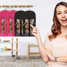 5 cái/lô Túi đựng tóc giả bằng vải không dệt tùy chỉnh, dày bằng nhựa PVC trong suốt chống thấm nước chống bụi, túi đựng phụ kiện tóc giả di động có móc treo quần áo, thích hợp cho lễ Halloween có in logo - Nhiều màu - Xem 4