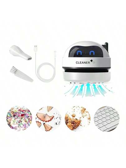 Mini Stofzuiger Cleaner, Schattige Robot Shaped Portable Lightweight USB Rechargeable Battery Operated, Crumb Dust Cleaning, Bureau Cleaning Robot, Back To School Halloween Birthday ,Garden Tools view 3