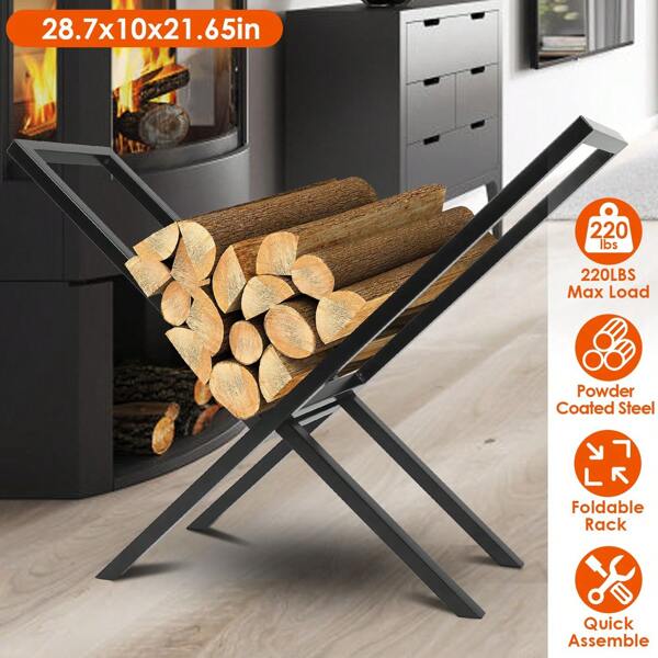 Firewood Log Rack 220LBS Steel Wood Lumber Storage Stacking Rack X Shape Storage Holder For Fireplace Firepit